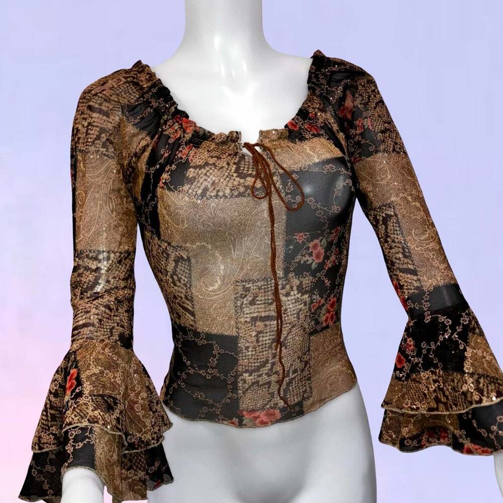 Vintage 90s y2k mesh floral fairycore top